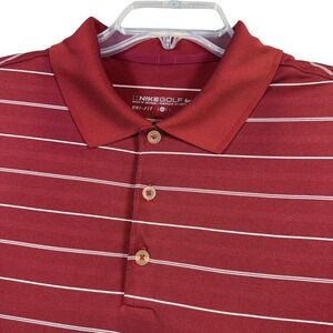 Nike Dri-Fit Golf Polo Mens Large Red White‎ Striped Dri-FIT Short Sleeve